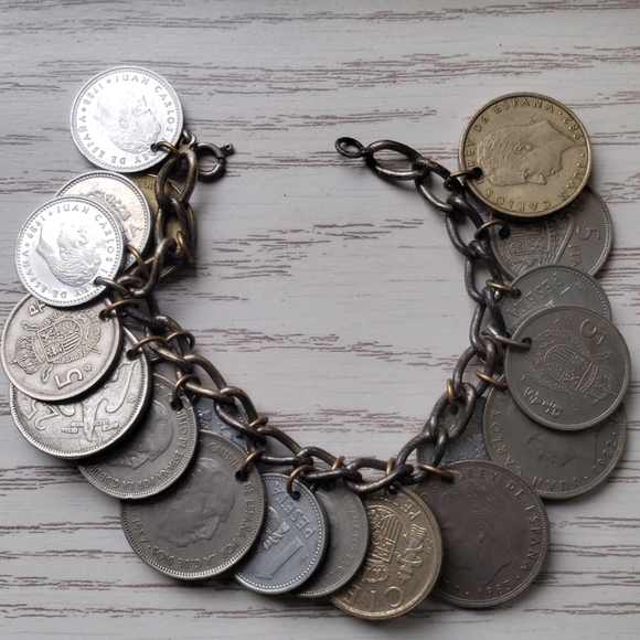 spain Jewelry - 1957 -1988 era Coin Braclet Spain